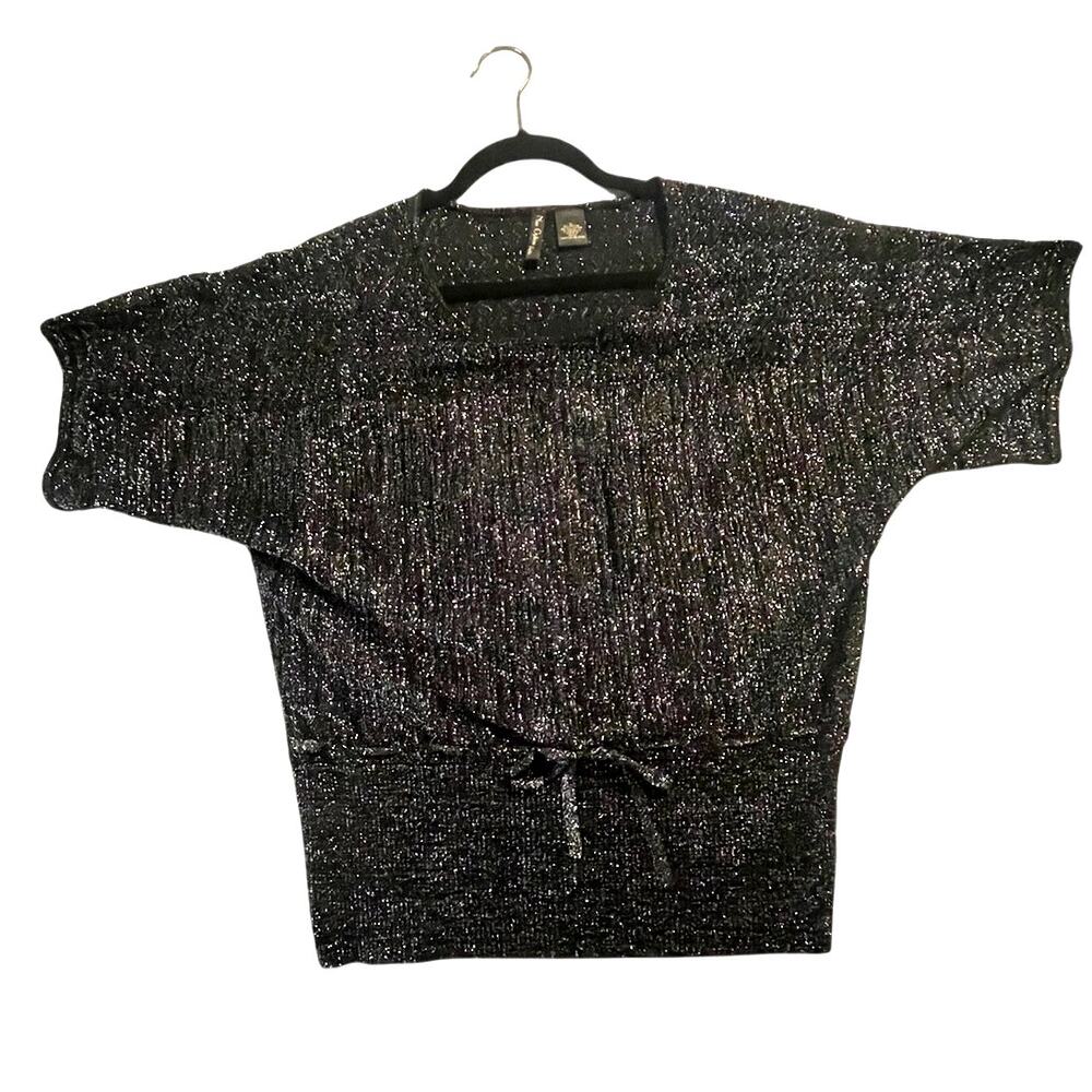 Nue Options Petite Metallic Drawstring Blouse - Petite L - Scoop Neck - EUC